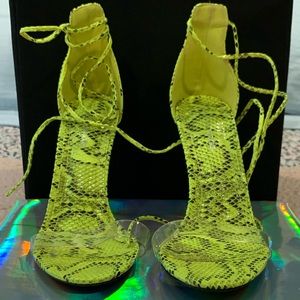 Ego Snake print lucite wedges